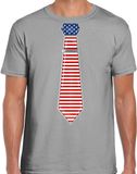 Bellatio Decorations Verkleed shirt voor heren - stropdas Amerika - grijs - supporter - themafeest L