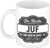 Bellatio Decorations Bol De beste juf dat ben ik dus cadeau koffiemok / theebeker grijs embleem 300 ml - verjaardag / bedankje - cadeau juf / lerares / onderwijzeres