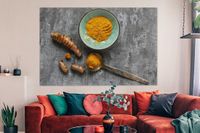 OneMillionCanvasses Canvas Schilderij 150x100 cm - Decoratieve kom met kurkuma - Modern - Multicolor