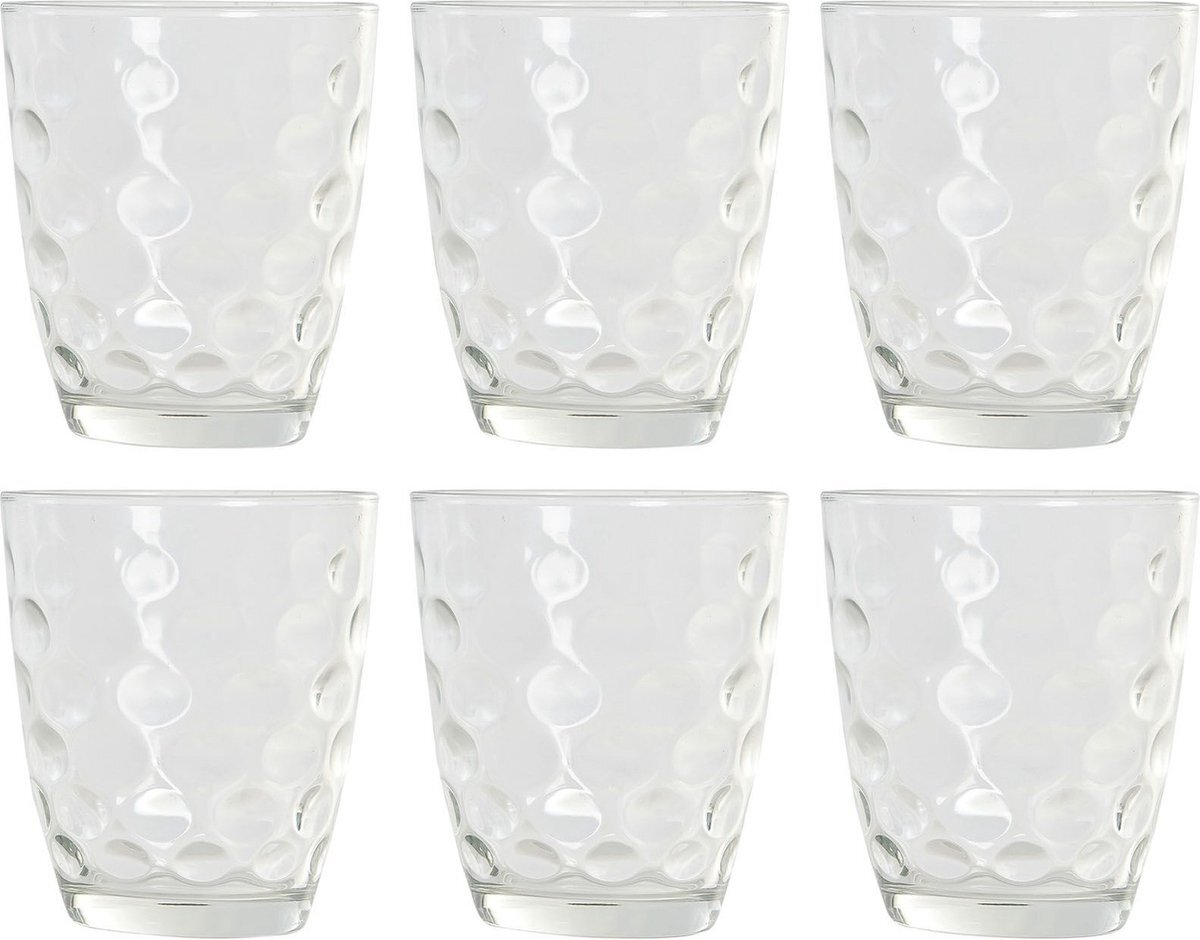 Items 6x Stuks transparante waterglazen/drinkglazen cirkels relief 300 ml van glas - Keuken/servies basics