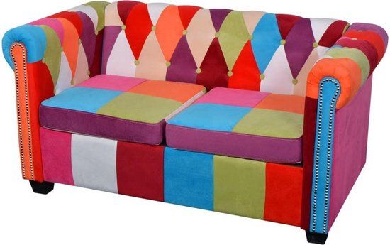 vidaXL Tweezitsbank Chesterfield-stijl stof meerkleurig