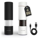 LARS NYSØM Elektrische Zout- en Pepermolen | Automatische Molen Set van Roestvrij Staal met Instelbare Keramische Maalwerk | USB-Oplaadbare Kruidenmolens met LED-verlichting (Carbon Black / Pure White)