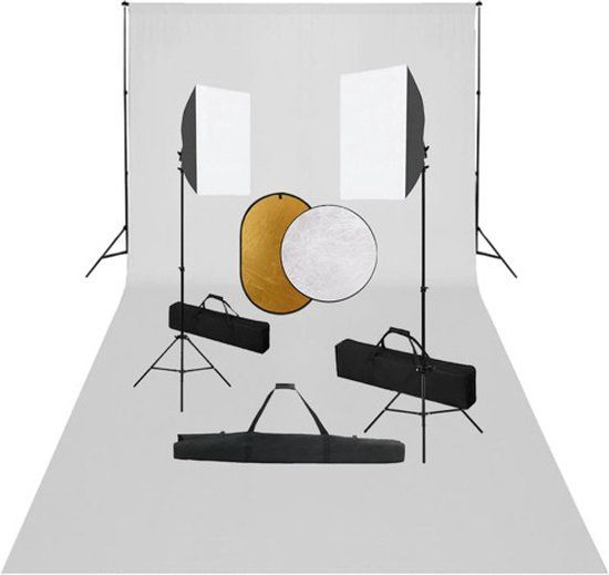 vidaXL Fotostudioset met softboxlampen, achtergrond en reflector