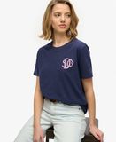 Superdry Femme Coton Logo Brodé Sd & Co Coupe Décontractée T-Shirt, Bleu Marine & Rose, Taille: 42