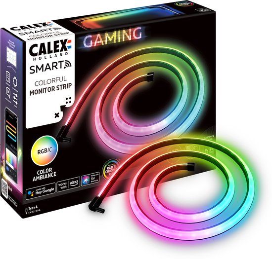 Calex Gaming LED Strip voor Monitor - 110cm - RGBIC - Razer Chroma Compatible - Smart Home