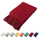 Homiest Decoratieve gebreide deken met franjes, zachte en gezellige deken met kwastjes voor bank en slaapbank (rood, 50 x 60 cm)