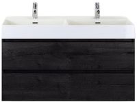 BES LED Maxx XL Badmeubelset 120 cm - Black Oak - Wastafel Kube Dubbel 2 Kraangaten