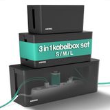 ACROPAQ Kabelbox Set – 3-in-1, Groot (40,6 x 15,6 x 13,4 cm), Medium (32 x 13,2 x 12,7 cm), Klein (23,5 x 12 x 11,5 cm), Kunststof, Zwart