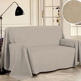 PENSIERI DELICATI Bankdeken, 220 x 290 cm, gemaakt in Italië, 100% puur gerecycled katoen, gekleurd, effen beige, ideaal als sprei voor banken, picknickdeken
