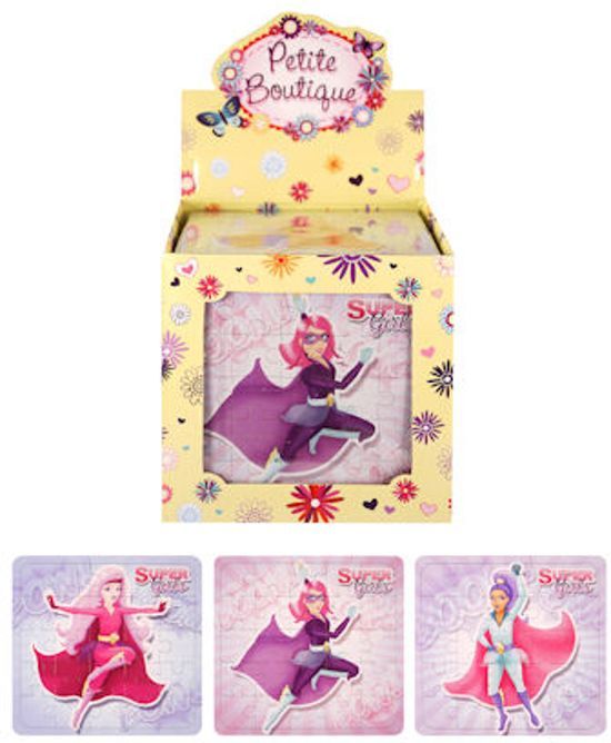 108 Stuks Puzzel: Super Girls 13 x 12 Cm in Traktatiebox Uitdeelcadeautjes