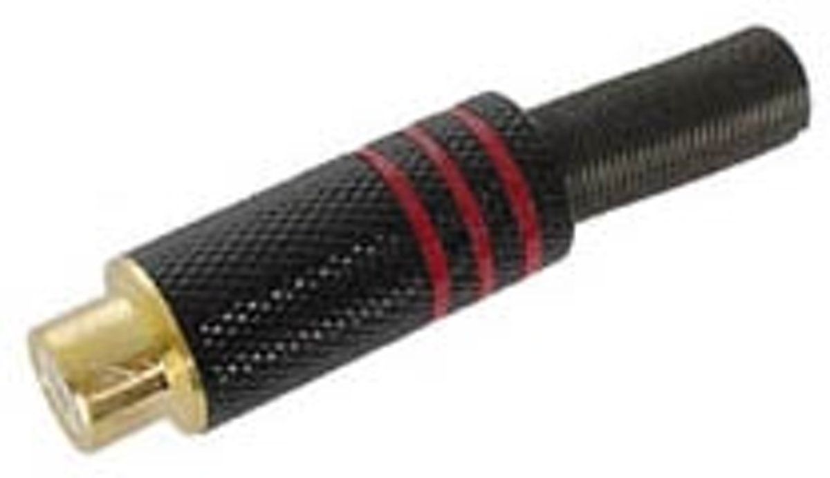 Velleman Vrouwelijke RCA Plug - Verguld Contact - Zwarte Metalen Behuizing - Rood