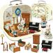 Maison de poupée - Valise portable - Avec 2 poupées animales et piano - Meubles miniatures - Jeu de rôle - Cadeau pour enfants
