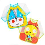 Ti TIN | Set van 2 waterdichte babyslabbetjes met klittenbandsluiting | Set van 2 gelamineerde plastic slabbetjes met EVA-mouwen | Leuke gemengde patronen.