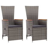VidaXL Tuinstoelen 2 stuks Gecapitonneerde zitting Acaciahout, Polyrattan, Staal Grijs