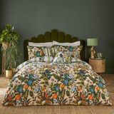 Furn. Leilani Dekbedovertrek Set - Tropisch Bloemen Regenwoud Omkeerbare Katoenmix (Veelkleurig - Super King)