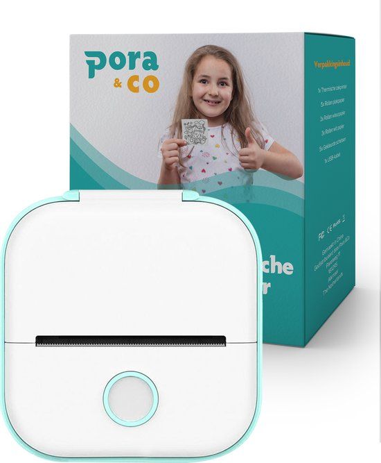 Pora&Co Mini Fotoprinter voor Smartphone - Groen - Incl. App & 1 Rol Fotopapier