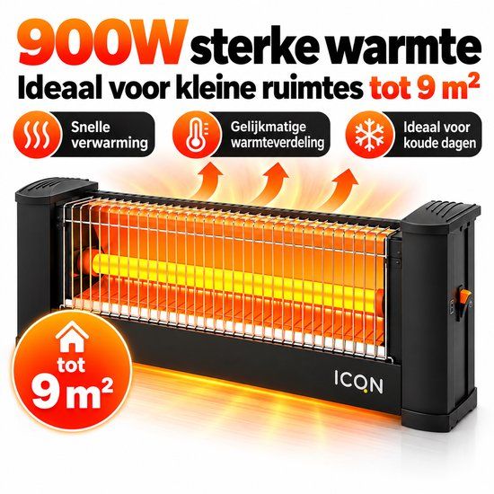 ICQN Infrarood Kachel - 900W - Draagbaar - Omvalbeveiliging - Zwart