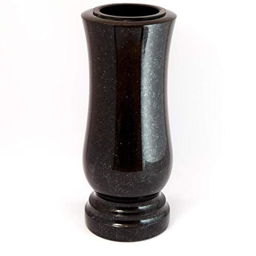 Afterglow Stijlvolle grafvaas van echt graniet Zweeds zwart hoogte 28 cm/Ø 12 cm grafversiering weerbestendig vorstbestendig granieten vaas met kunststof inzetstuk begrafenis begrafenafing vaas
