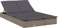vidaXL Ligbed met kussens 2-persoons polyrattan grijs