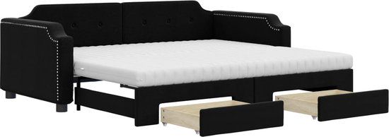 vidaXL Slaapbank met onderschuifbed en lades 80x200 cm stof zwart