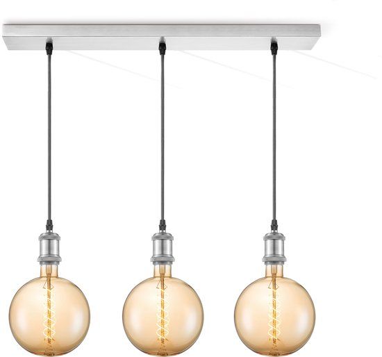 Home Sweet Home hanglamp geborsteld staal vintage - 3xE27 - inclusief 3 LED filament lampen - dimbaar
