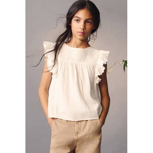 Mango Kids blousetop met borduursels - ecru