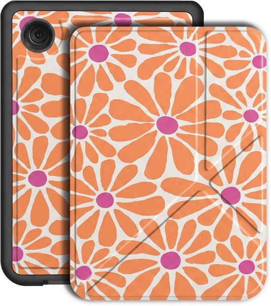 imoshion Ploonk B.V. Ereader Hoes - Geschikt voor Kobo Clara BW/Kobo Clara Colour - Oranje Flowers Connect