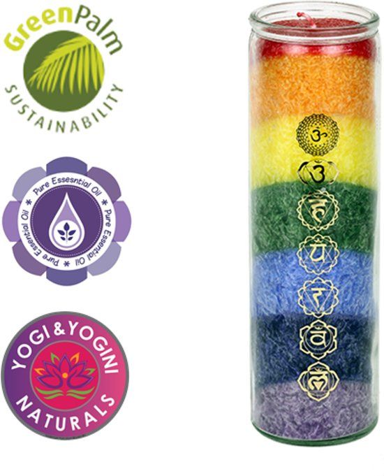 Yogi & Yogini Geurkaars stearine 7 chakra s - 21x6.5 cm - S