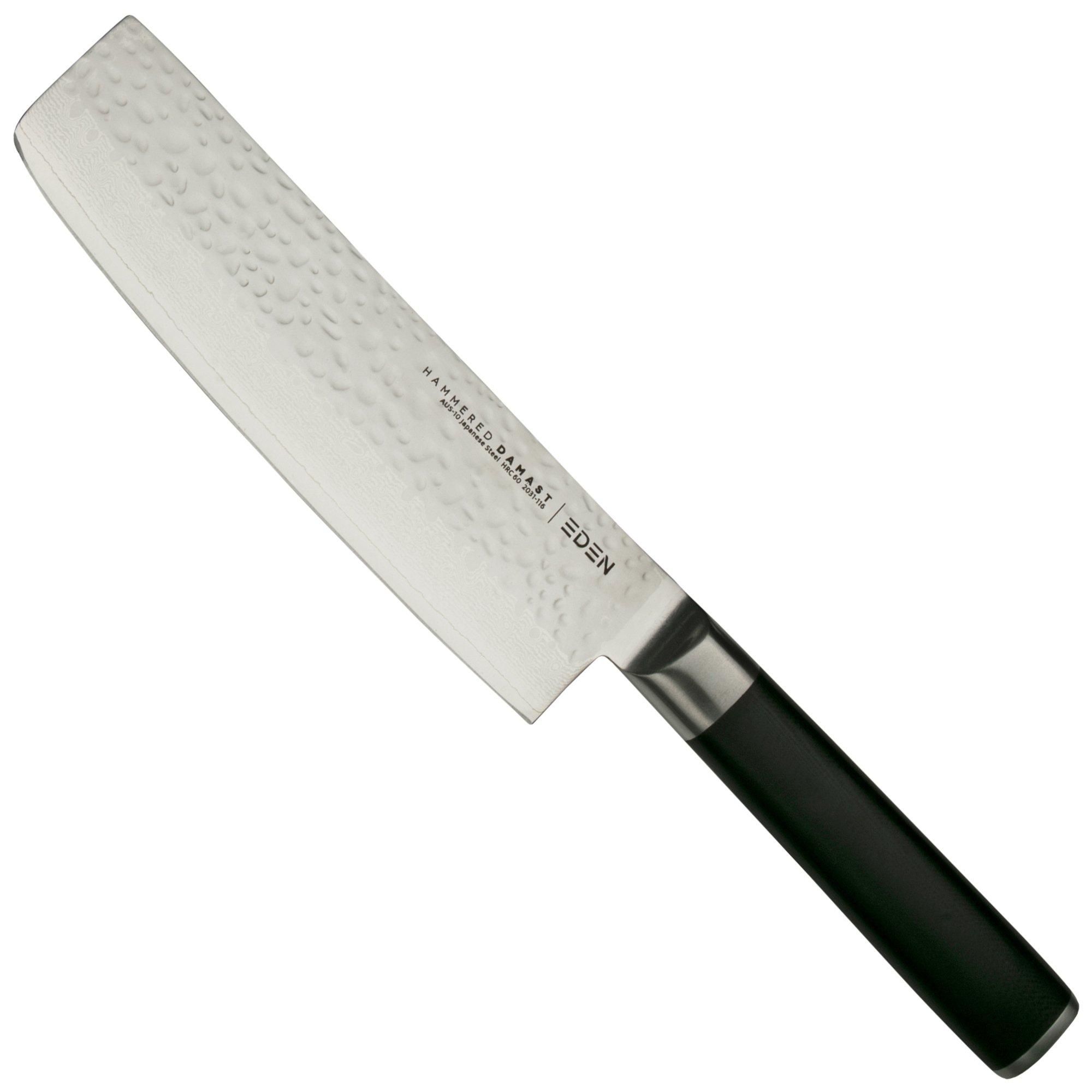 EDEN Hammered Damast 2031-116 Nakiri-Mes 16,5 cm - Zwart G10 Handgreep - Gehamerd Damaststaal Lemmet