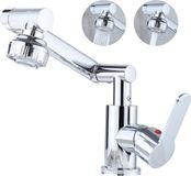 Merkloos Chrome Moderne RVS Wastafelkraan met 2 Straalsoorten, Badkamerkraan met 1080° Rotatie, Mengkraan met Trekstang, Spoelbak Kraan met Uitloophoogte, Koud en Warm Water Wastafelkraan