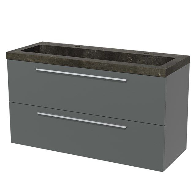 Maxaro Badkamermeubel 120cm Modulo Middengrijs 2 Lades Vlak Wastafel Blue Stone