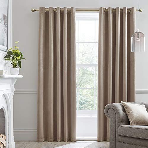 Laurence Llewelyn-Bowen Luxe Velvet Blackout Curtains - Cream/Taupe - 66x72"