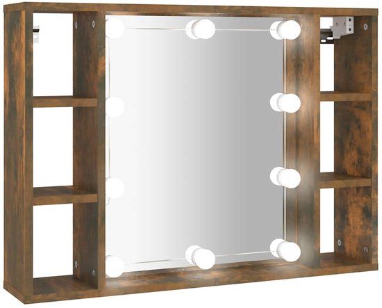 vidaXL Spiegelkast met LED-verlichting - 76x15x55 cm - Gerookt eiken
