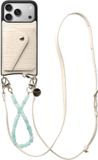 AVY Leren Hoesje geschikt voor Apple iPhone 17 Pro | Met Koord en Kaarthouder | Compatibel met MagSafe | Leather Case met Polsand & Crossbody Koord & Wallet | Cubiq Leather Set | Croco Beige