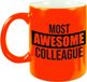 Bellatio Decorations Bol 1x stuks collega cadeau mok / beker met tekst most awesome colleague - neon oranje