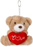 Cepewa Sleutelhanger beertje love - bruin - H10 cm - pluche - knuffelbeer - valentijnsdag