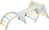 Buxibo XXL Klimrek - Opvouwbare Driehoek + Klimboog + Helling met Glijbaan - Montessori Meubels Houten Speelgym voor Binnen - Grijs - 210x83x81cm
