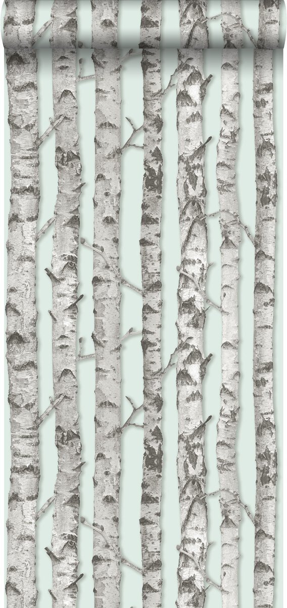 Esta Home behang berken boomstammen mintgroen en warm grijs - 138890 - 53 cm x 10,05 m