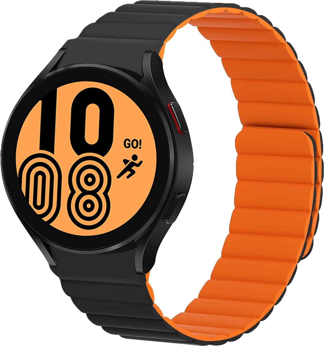 Strap-it Samsung Galaxy Watch 4 40mm magnetisch siliconen bandje - zwart/oranje