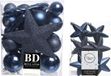 Decoris Kerstballen en hangers - donkerblauw - 39 stuks - 5-6-8 cm - kunststof ster piek 19 cm