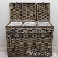 Migo Styling - Wasmand - 3 vakken - Met deksel - 85x40xH65 - Riet - Rotan - Trio