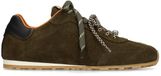 Manfield - Dames - Donkergroene suède sneakers met dubbele vetersluiting - Maat 36