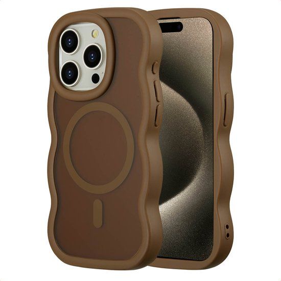 Selencia Wavy Case - Golvend Hoesje geschikt voor Apple iPhone 15 Pro - Mocha Brown