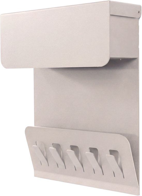 Spinder Design Wandkapstok Keeper - Silky Taupe - 5 haken - opbergvak - Staal