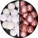 Merkloos / Sans marque Billiet - Vanlaere Kerstballen 36x stuks - 3 en 4 cm - wit en oudroze - kunststof