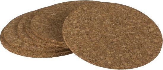 6x Ronde kurken onderzetters - 9 cm - Bruin