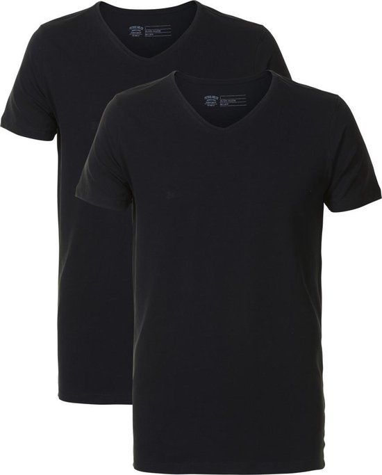 Petrol Industries Heren T-Shirts 2-Pack - V-Hals - Katoen - Regular Fit - Basic Tshirt Set Korte Mouwen - Ondershirt - Multipack van 2 stuks - Zwart - Maat XL