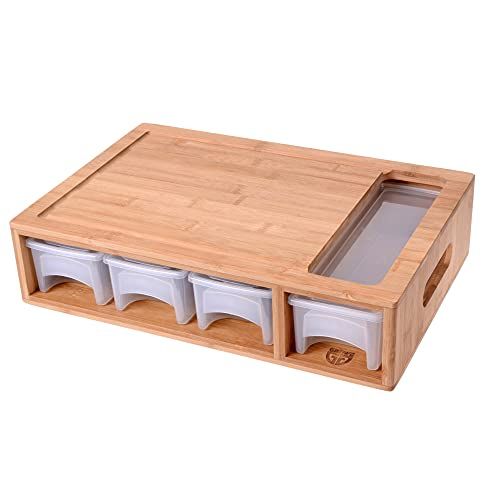GRÄWE Bamboe snijplank groot, 40 x 27 cm, houten plank voor rechtshandigen, keukenplank met opvangschalen, mesvriendelijk, rechthoekig