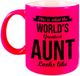 Bellatio Decorations Shoppartners Bv This is what the worlds greatest aunt looks like cadeau koffiemok / theebeker - neon roze - 330 ml - verjaardag / bedankje