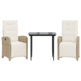 vidaXL 3-delige Bistroset met kussens, beige, polyrotan